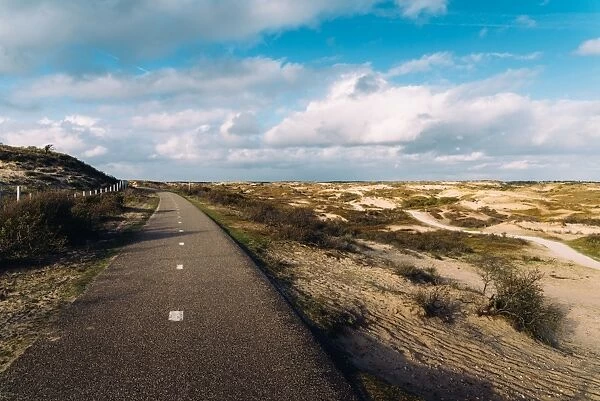 A paved cycling path along the Dutch coast, Zeevort, The Netherlands, Europe