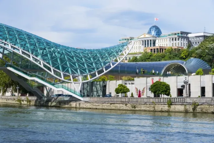 Framed Print : Peace Bridge over the Mtkvari River, designed by Italian architect Michele de Lucci