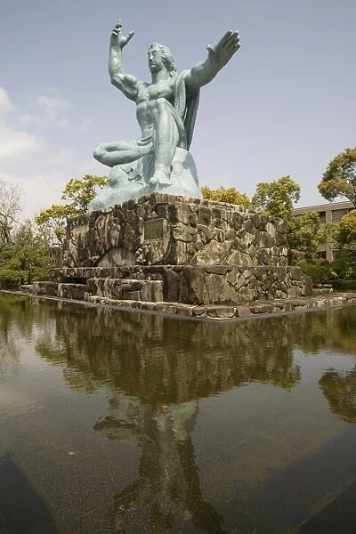 Peace statue, commemorating 1945 atomic blast, Nagasaki, Japan, Asia
