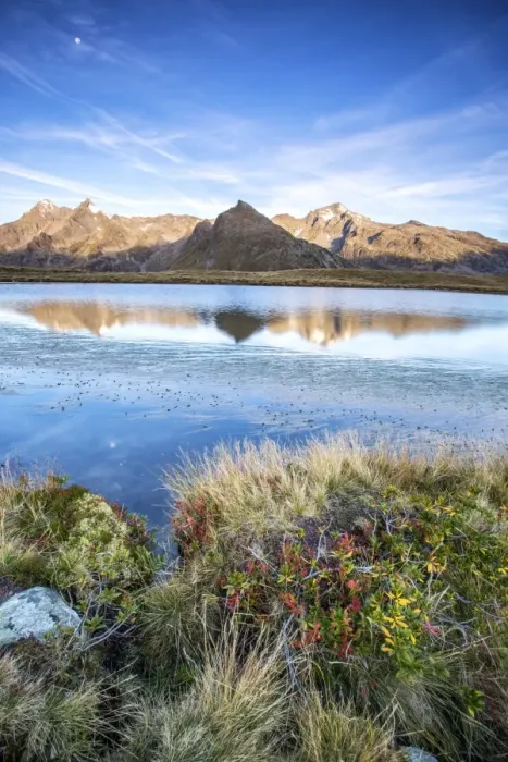 Framed Print : Peak Tambo and Peak Piani are reflected in Lake Andossi at sunrise, Spluga Valley Framed Print : Peak Tambo and Peak Piani are reflected in Lake Andossi at sunrise, Spluga Valley