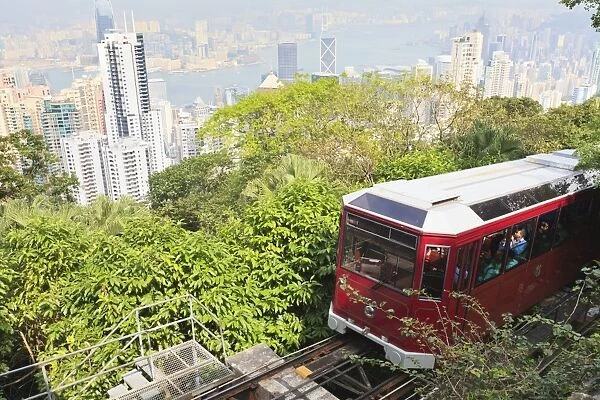The Peak Tram climbing Victoria Peak, Hong Kong, China, Asia