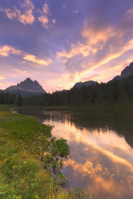 Framed Print : Three Peaks of Lavaredo are reflected in the Antorno Lake during sunrise. Sesto Dolomites