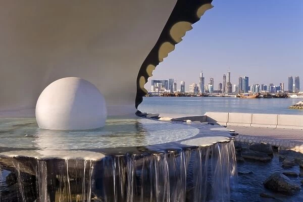 Pearl Monument on the Corniche of Doha Bay with the