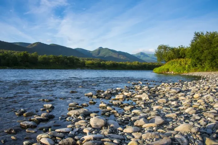 Framed Print : Pebblestones beach on the Bystraya River, Kamchatka, Russia, Eurasia Framed Print : Pebblestones beach on the Bystraya River, Kamchatka, Russia, Eurasia