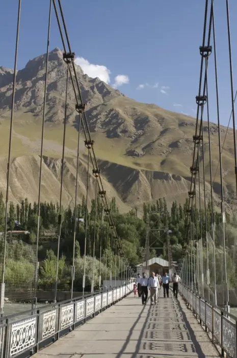 Framed Print : Pedestrian bridge over Gunt River, Khorog, Tajikistan, Central Asia Framed Print : Pedestrian bridge over Gunt River, Khorog, Tajikistan, Central Asia