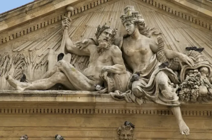 Framed Print : Pediment, ancient Grain Market hall, with statues representing Rhone and Durance rivers Framed Print : Pediment, ancient Grain Market hall, with statues representing Rhone and Durance rivers