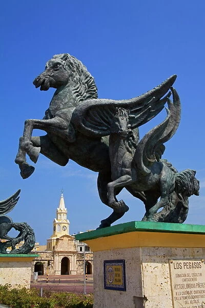 Pegasus statue and Clock Tower, Old Walled City District, Cartagena City