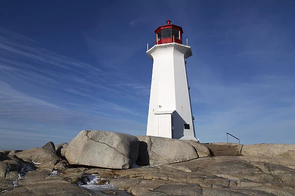 Peggys Point Lighthouse on a winter day at Peggys Cove