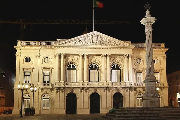 The Pelourinho Column outside of the Neo-Classical style Town Hall (Camara Municipal de Lisboa) in central Lisbon