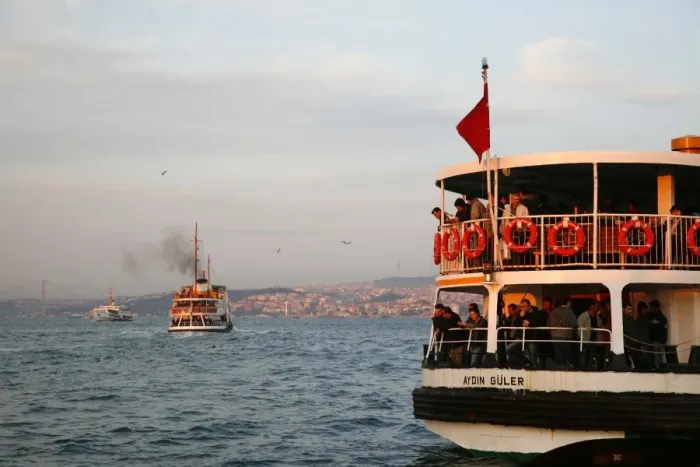 Framed Print : People on the boat crossing the Bosphorus, Istanbul, Turkey, Europe Framed Print : People on the boat crossing the Bosphorus, Istanbul, Turkey, Europe