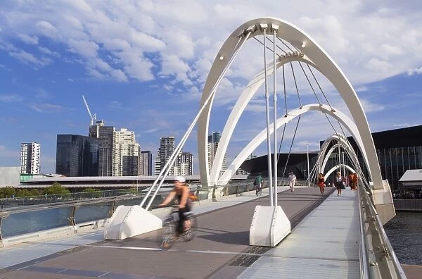 People crossing Seafarers Bridge, Melbourne, Victoria, Australia, Pacific