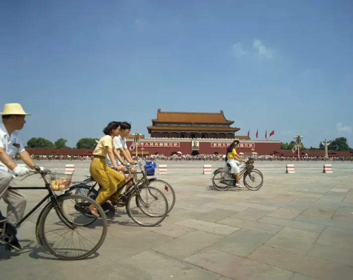 Framed Print : People cycling through Tiananmen Square outside the Forbidden City, Beijing, China, Asia Framed Print : People cycling through Tiananmen Square outside the Forbidden City, Beijing, China, Asia