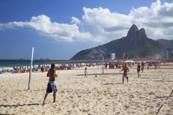 Framed Print : People playing tennis on Ipanema beach at dawn, Rio de Janeiro, Brazil, South America Framed Print : People playing tennis on Ipanema beach at dawn, Rio de Janeiro, Brazil, South America
