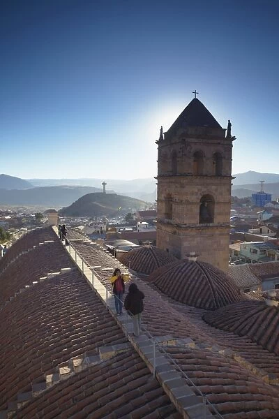 People on rooftop of Convento de San Francisco, Potosi, UNESCO World Heritage Site, Bolivia, South America