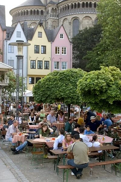 People sitting at outdoor restaurant in the old town, St