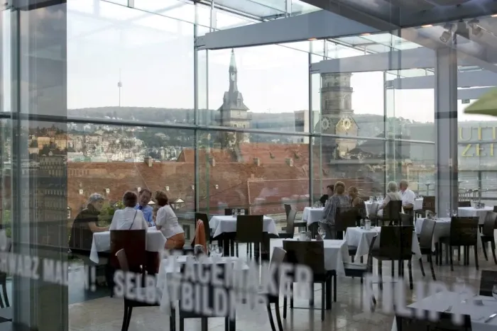 Framed Print : People sitting in the restaurant at the Kunstmuseums cafe