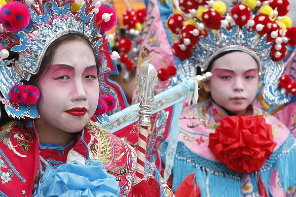 People wearing traditional costumes, Chinese New Year, Paris, France, Europe