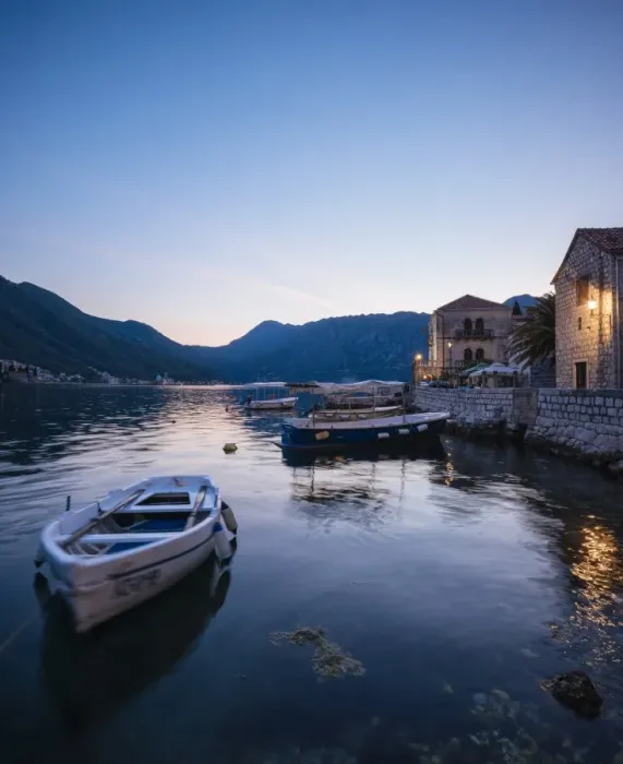 Framed Print : Perast at twilight, Bay of Kotor, UNESCO World Heritage Site, Montenegro, Europe Framed Print : Perast at twilight, Bay of Kotor, UNESCO World Heritage Site, Montenegro, Europe