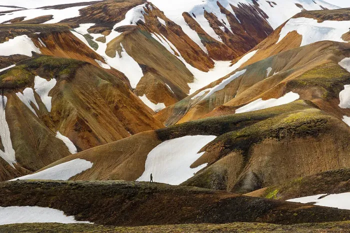 Framed Print : A person enjoy the beautiful landscape in Landmannalaugar mountain on a summer day, Iceland, Polar Regions Framed Print : A person enjoy the beautiful landscape in Landmannalaugar mountain on a summer day, Iceland, Polar Regions