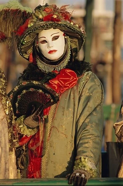 Person wearing masked carnival costume