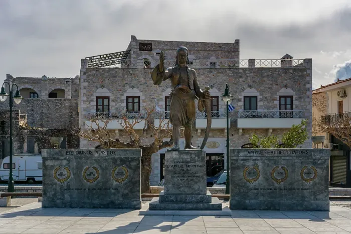 Framed Print : Petrobey Mavromichalis statue in Areopoli, Mani Peninsula, Peloponnese, Greece