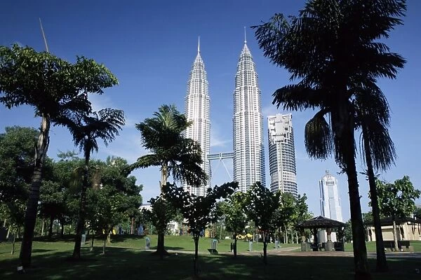 Petronas twin towers seen from public park