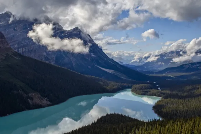 Framed Print : Peyto Lake with low clouds, Banff National Park, UNESCO World Heritage Site, Alberta, Rocky Mountains, Canada, North America Framed Print : Peyto Lake with low clouds, Banff National Park, UNESCO World Heritage Site, Alberta, Rocky Mountains, Canada, North America