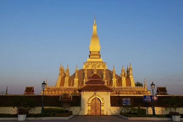 Pha That Luang, symbol of the Laos sovereignty, Buddhist religion and the city of Vientiane