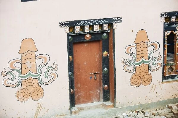 Phallic painting on a wall, at a town near the temple of the Divine Madman