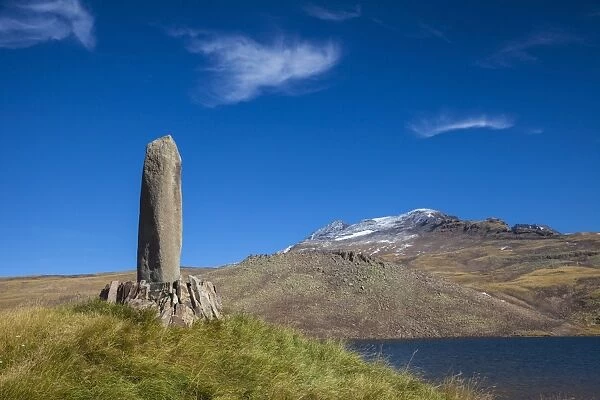 Phallic stone at Kari Lake situated at the base of Mount Aragats, Aragatsotn, Armenia, Central Asia, Asia
