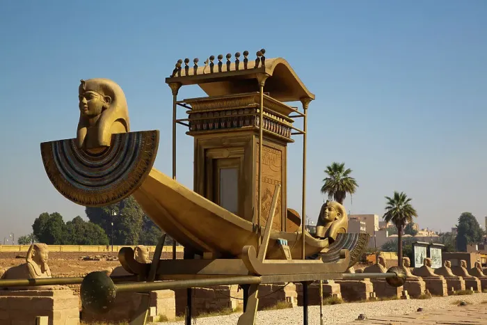 Framed Print : Pharaoh's Boat, Avenue of Sphinxes, UNESCO World Heritage Site, Luxor, Egypt, North Africa, Africa Framed Print : Pharaoh's Boat, Avenue of Sphinxes, UNESCO World Heritage Site, Luxor, Egypt, North Africa, Africa