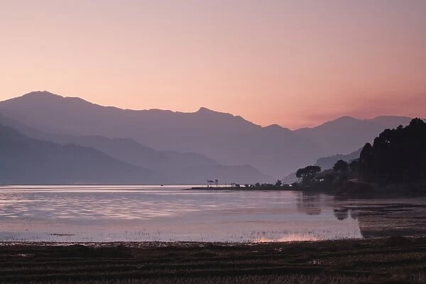 Phewa Lake at sunset, near Pokhara, Gandak, Nepal, Asia