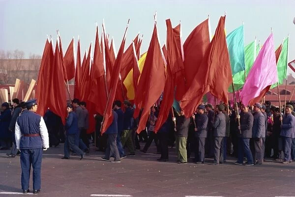 Photograph taken in the 1960s of a festive parade on Tiananmen Square, Beijing
