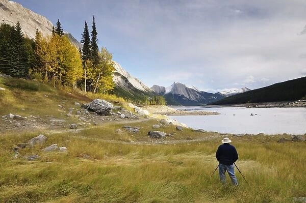 Photographer at Medicine Lake, Jasper National Park, UNESCO World Heritage Site