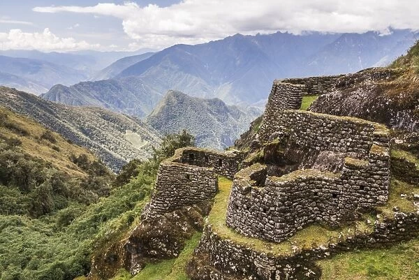 Phuyupatamarca Inca ruins on Inca Trail Trek day 3, Cusco Region, Peru, South America