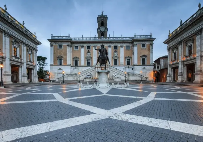 Framed Print : Piazza del Campidoglio where Roman Divinities were praised and nowadays headquarters Framed Print : Piazza del Campidoglio where Roman Divinities were praised and nowadays headquarters
