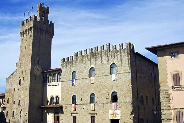 Piazza della Liberta, Town Hall Tower and Town Hall Building, Arezzo, Tuscany