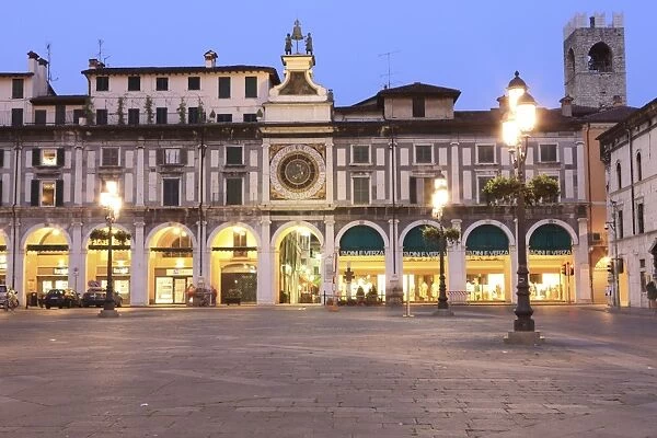 Piazza della Loggia at dusk, Brescia, Lombardy, Italy, Europe