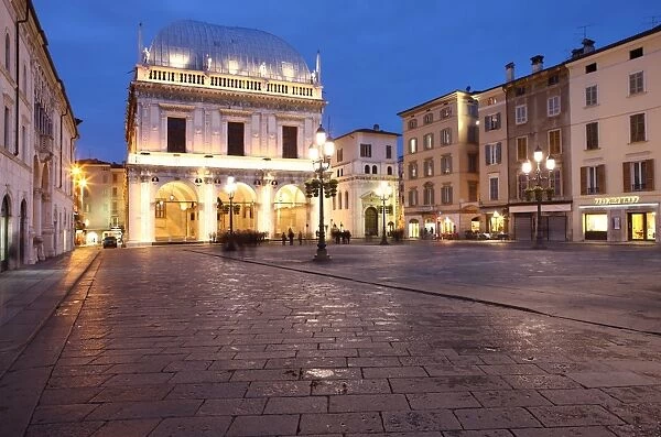 Piazza della Loggia at dusk, Brescia, Lombardy, Italy, Europe