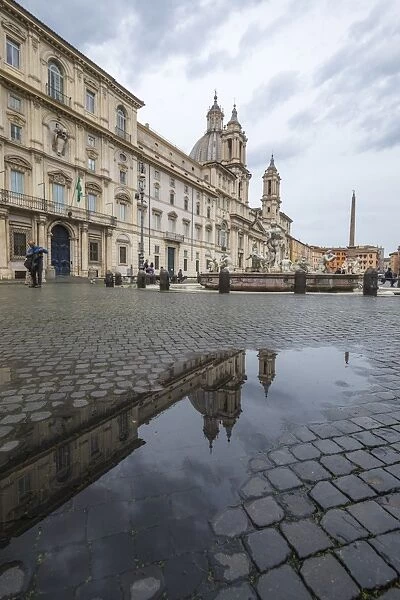 Piazza Navona with Fountain of the Four Rivers and the Egyptian obelisk, Rome, Lazio