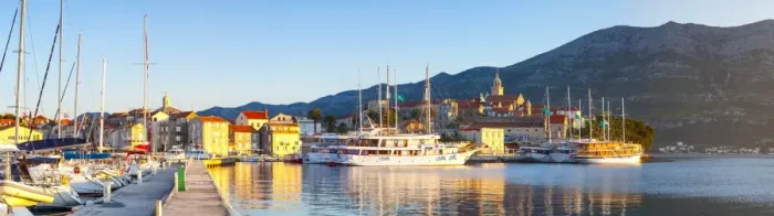 Framed Print : The picturesque coastal village of Korcula illuminated at sunrise, Korcula Town, Korcula, Dalmatia, Croatia, Europe Framed Print : The picturesque coastal village of Korcula illuminated at sunrise, Korcula Town, Korcula, Dalmatia, Croatia, Europe