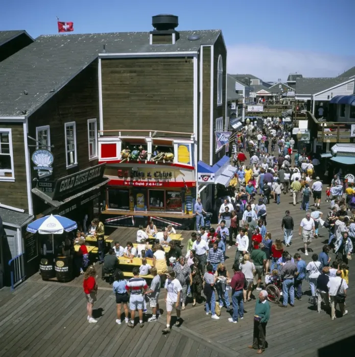 Framed Print : Pier 39 shops and restaurants near Fishermans Wharf Framed Print : Pier 39 shops and restaurants near Fishermans Wharf