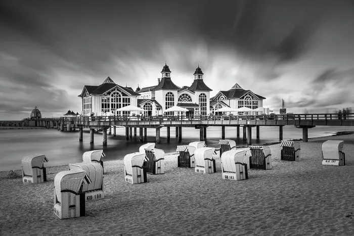 Framed Print : Pier and beach chairs on the beach of Sellin, Ruegen Island, Baltic Sea, Mecklenburg-Western Pomerania, Germany, Europe Framed Print : Pier and beach chairs on the beach of Sellin, Ruegen Island, Baltic Sea, Mecklenburg-Western Pomerania, Germany, Europe