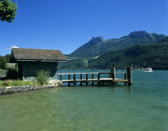 Framed Print : Pier on lake, Duingt, Lake Annecy, Rhone Alpes, France, Europe Framed Print : Pier on lake, Duingt, Lake Annecy, Rhone Alpes, France, Europe