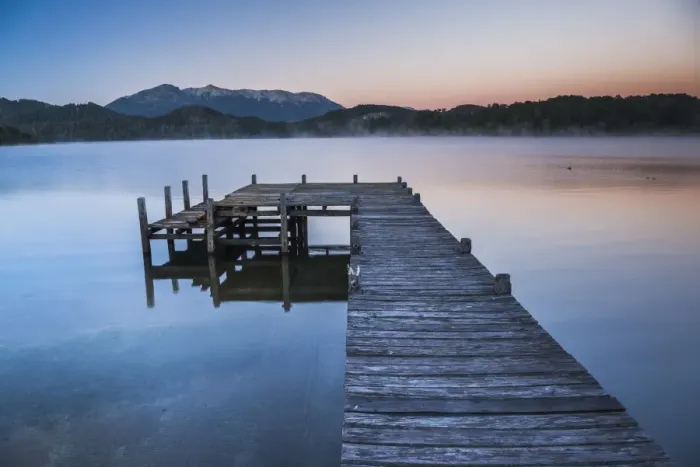 Framed Print : Pier on Lake Nahuel Huapi during a misty sunrise, Villa la Angostura, Neuquen, Patagonia Framed Print : Pier on Lake Nahuel Huapi during a misty sunrise, Villa la Angostura, Neuquen, Patagonia