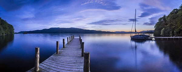 Pier on Windermere at sunset, Lake District National Park, UNESCO World Heritage Site