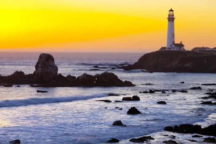 Framed Print : Pigeon Point Lighthouse at sunset, California, United States of America, North America