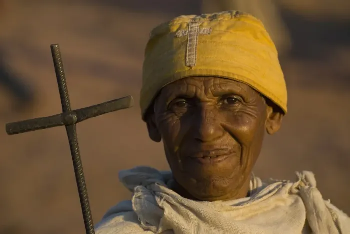 Framed Print : Pilgrim during the celebrations for the Orthodox Christmas in Lalibela, Ethiopia, Africa