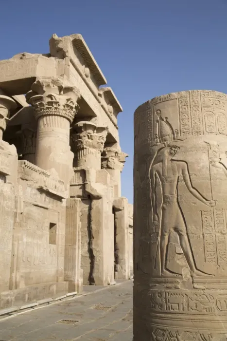 Framed Print : Pillar with bas-relief, Forecourt, Temple of Haroeris and Sobek, Kom Ombo, Egypt Framed Print : Pillar with bas-relief, Forecourt, Temple of Haroeris and Sobek, Kom Ombo, Egypt