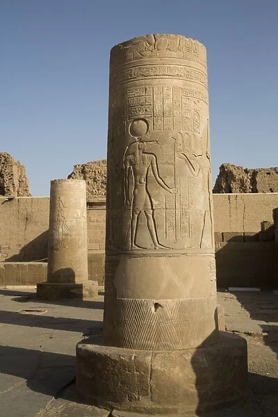Pillars with bas-relief of the God Sobek, Forecourt, Temple of Haroeris and Sobek